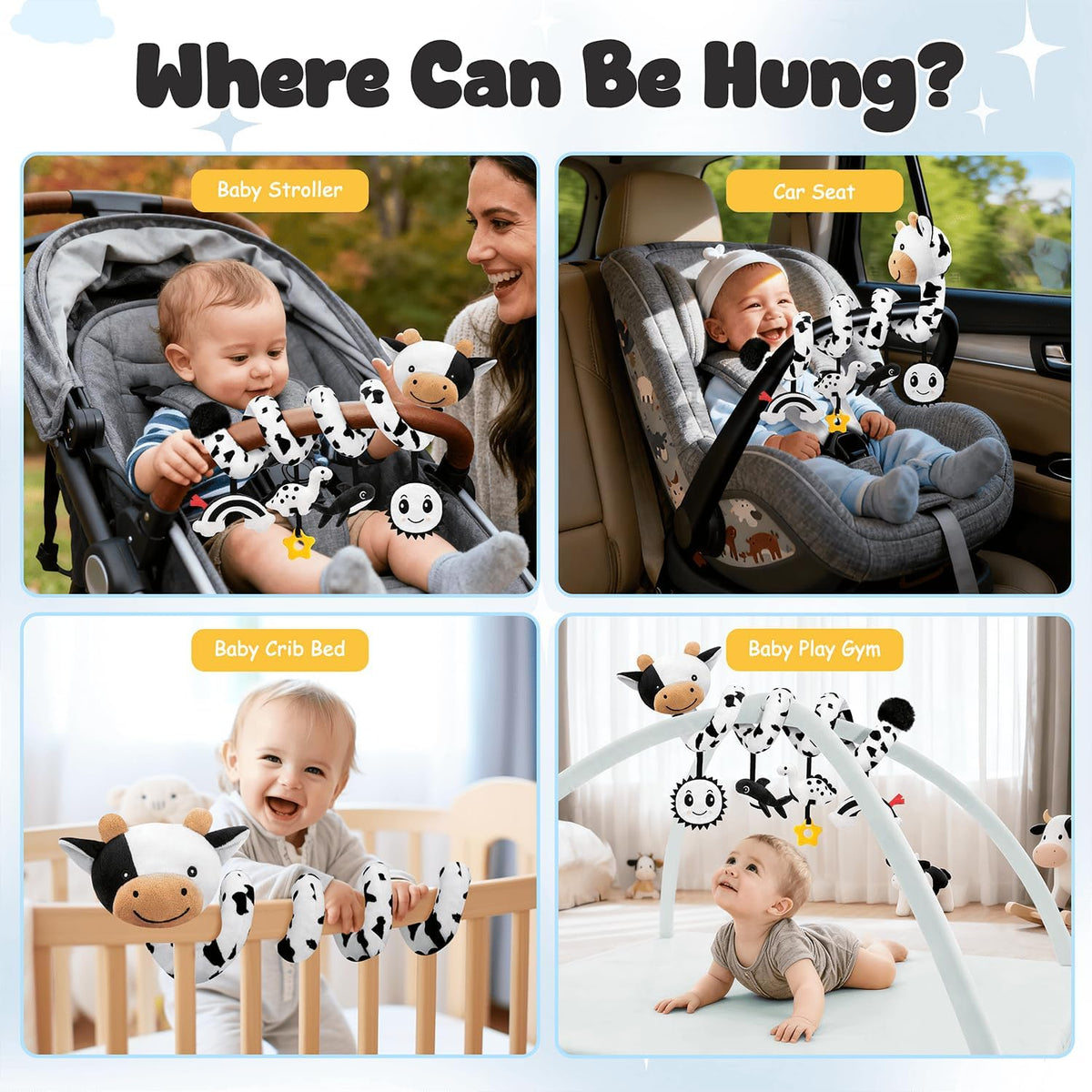 Spiral Car Seat Baby Toys 0-6 Months, Infant Carseat High Contrast Sensory Toys Hanging Stroller Accessories, Newborn Shower Gifts for Baby Boys