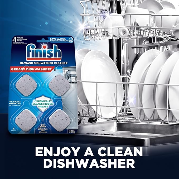Finish Dishwasher Cleaner Tablets, Deep Cleans Hidden Grease & Grime, Fights Odors, No Extra Wash Cycle, Helps Maintain Dishwasher, 12 Month Supply