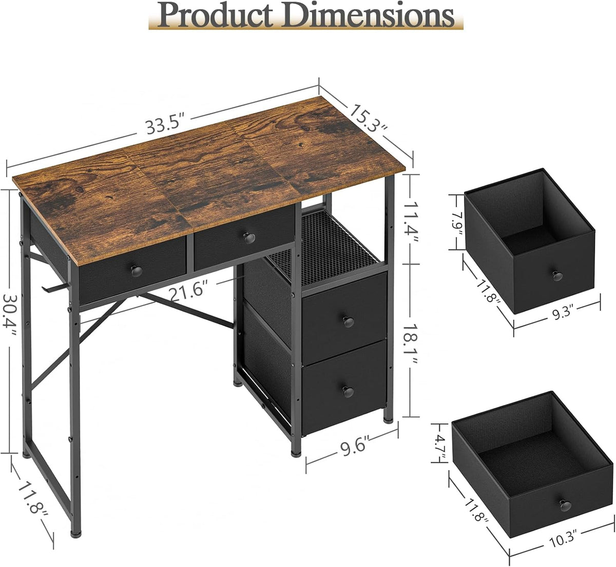 Small Computer Desk with 4 Fabric Drawers, Simple Writing Desk for Home Office, Compact Study Desks for Small Spaces, Kids Desk Study for Bedroom