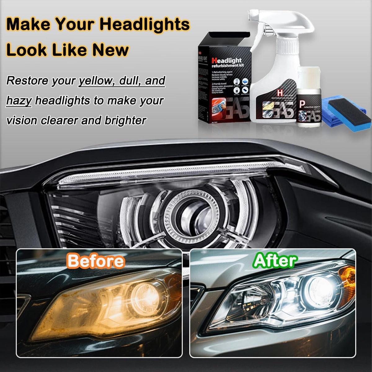 Car Headlight Restoration Polishing Kits Headlamp Repair Kits Car Light Polisher Cleaning Kits Ceramic Coating Spray Shiny Stuff Headlight