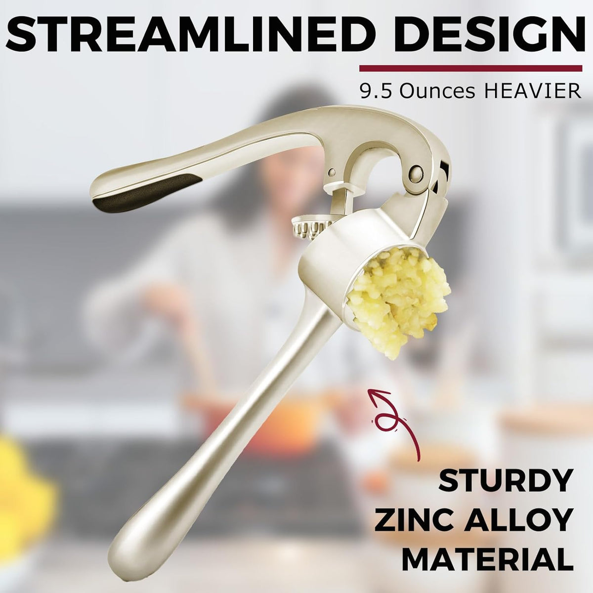 Kitessensu High Effective Garlic Press With Studs, Heavy Duty Garlic Mincer, Easy to Squeeze and Clean, Rust Proof & Dishwasher Safe, Ginger Crusher
