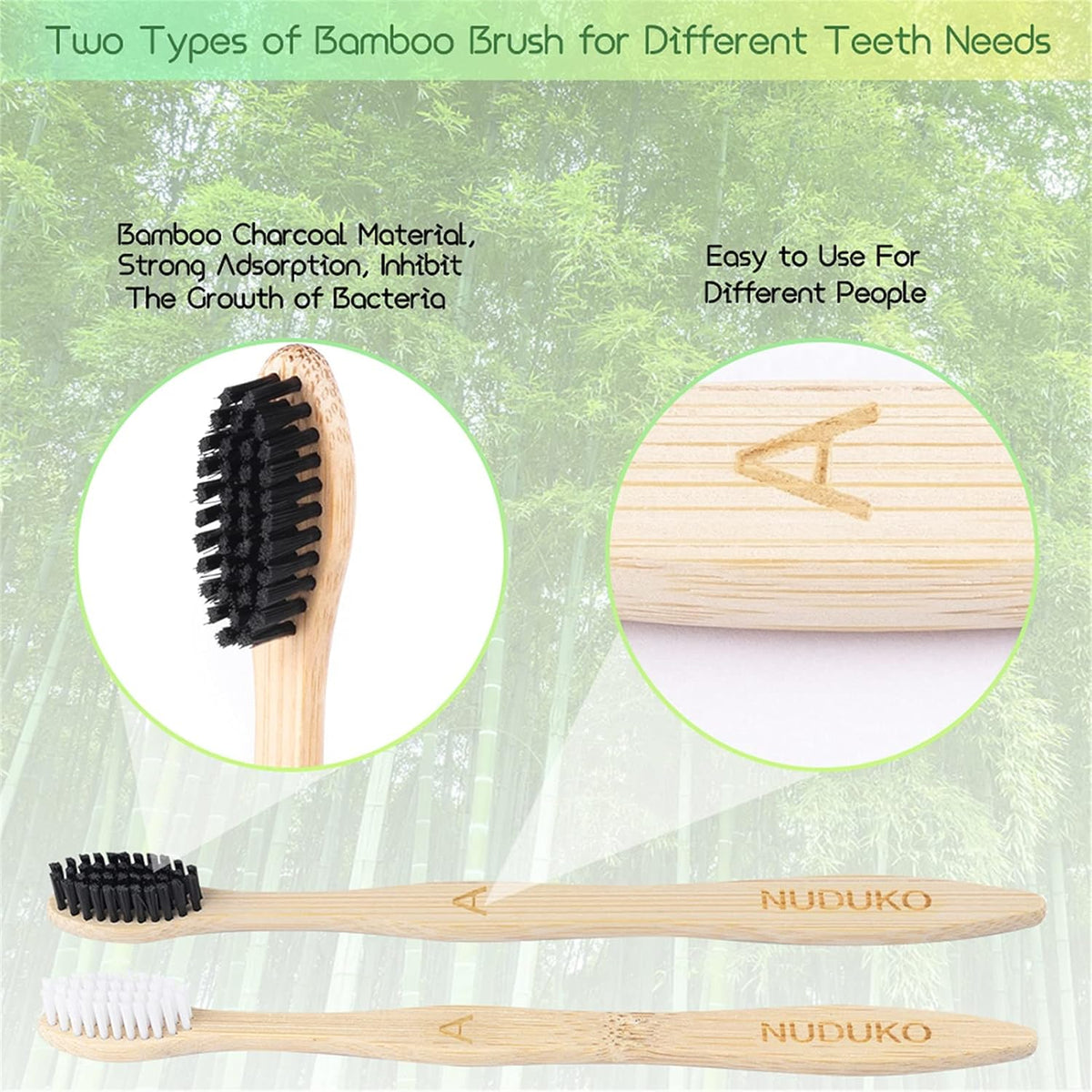 Bamboo Toothbrushes Biodegradable Toothbrush 10 Pack - Eco-Friendly, Natural Wooden Tooth Brush, BPA Free Travel Size Organic Soft Bristle