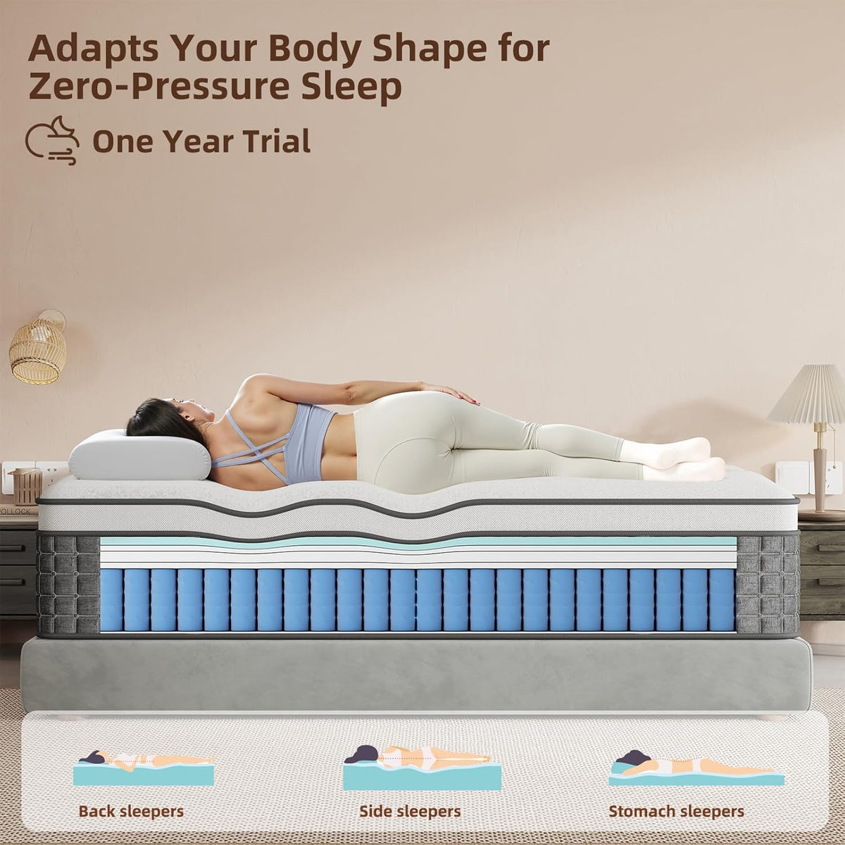 Mattress King Size, Medium Firm 14 Inch Mattresses with Extra Lumbar & Shoulder Support, Hybrid Mattress King with Gel Memory Foam Pain Relief