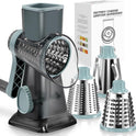 KEOUKE Rotary Cheese Grater Hand Crank Transparent - Shredder Slicer Grinder 3 Stainless Steel Blades, Stable Suction, Labor-Saving Handle, Safe