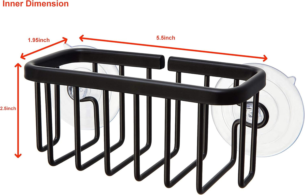 SunnyPoint NeverRust Kitchen & Bathroom Sink Caddy for Sponges, Scrubbers, Soap, 6" x 2.5" x 2.65", with Adhesive Mount - Additional Suction Cup