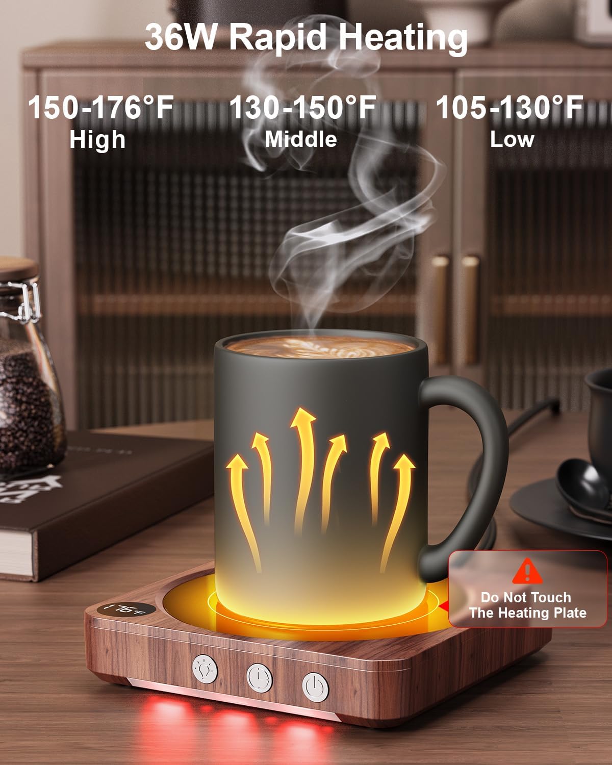 Mug Warmer - 36W Coffee Mug Warmer for Desk with Temperature Display, 2-12Hrs Auto Shut Off, Smart Candle Warmer - Ideal Coffee Gifts Accessories