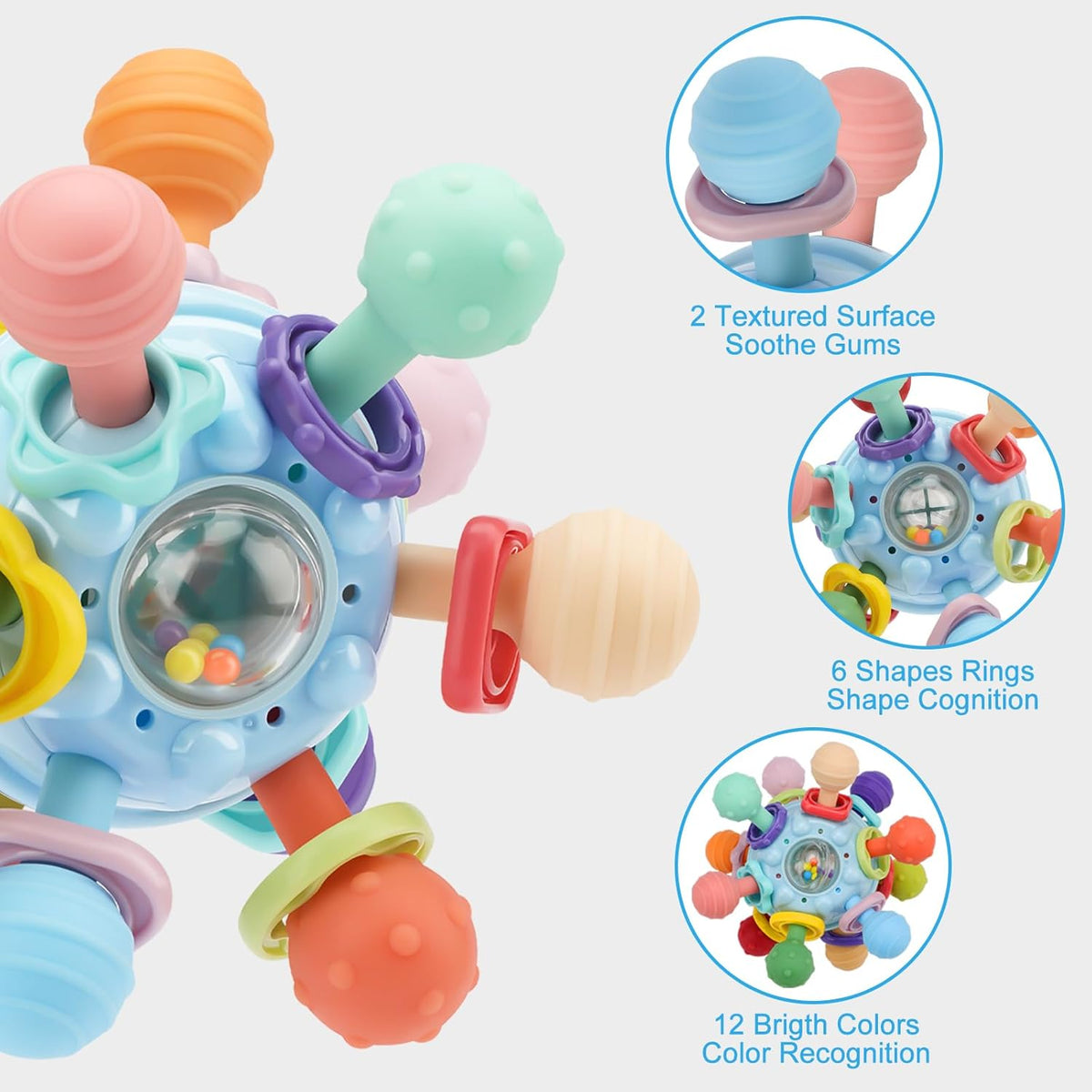 Baby Montessori Sensory Toys for 0-6 6-12 Months, Baby Teether Teething Toys for Babies 0 3 6 9 12 18 Months, Newborn Infant Learning Developmental