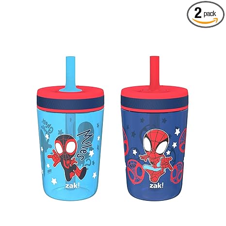 Zak Designs Marvel Spider-Man Kelso Toddler Cups for Travel or at Home, 15oz 2-Pack Durable Plastic Sippy Cups with Leak-Proof Design is Perfect for