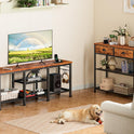 Furologee TV Stand with Power Outlets, Entertainment Center with Open Storage Shelves for TVs up to 55 Inch, Media Console Table with Soundbar Shelf