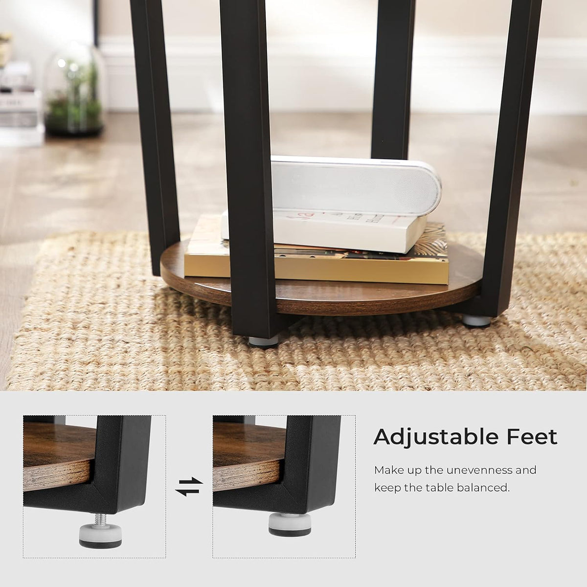 VASAGLE Round Side End Table, 2-Tier Accent Bedside Table with Storage Shelf, Easy Assembly, Nightstand for Small Spaces, Living Room, Bedroom