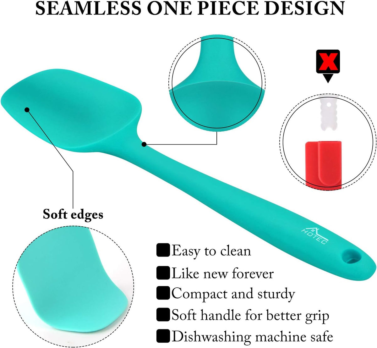 HOTEC Heat Resistant 600℉ Food Grade Silicone Rubber Spatula Set for Baking, Cooking, and Mixing Non Stick Dishwasher Safe BPA-Free Multicolor Set of