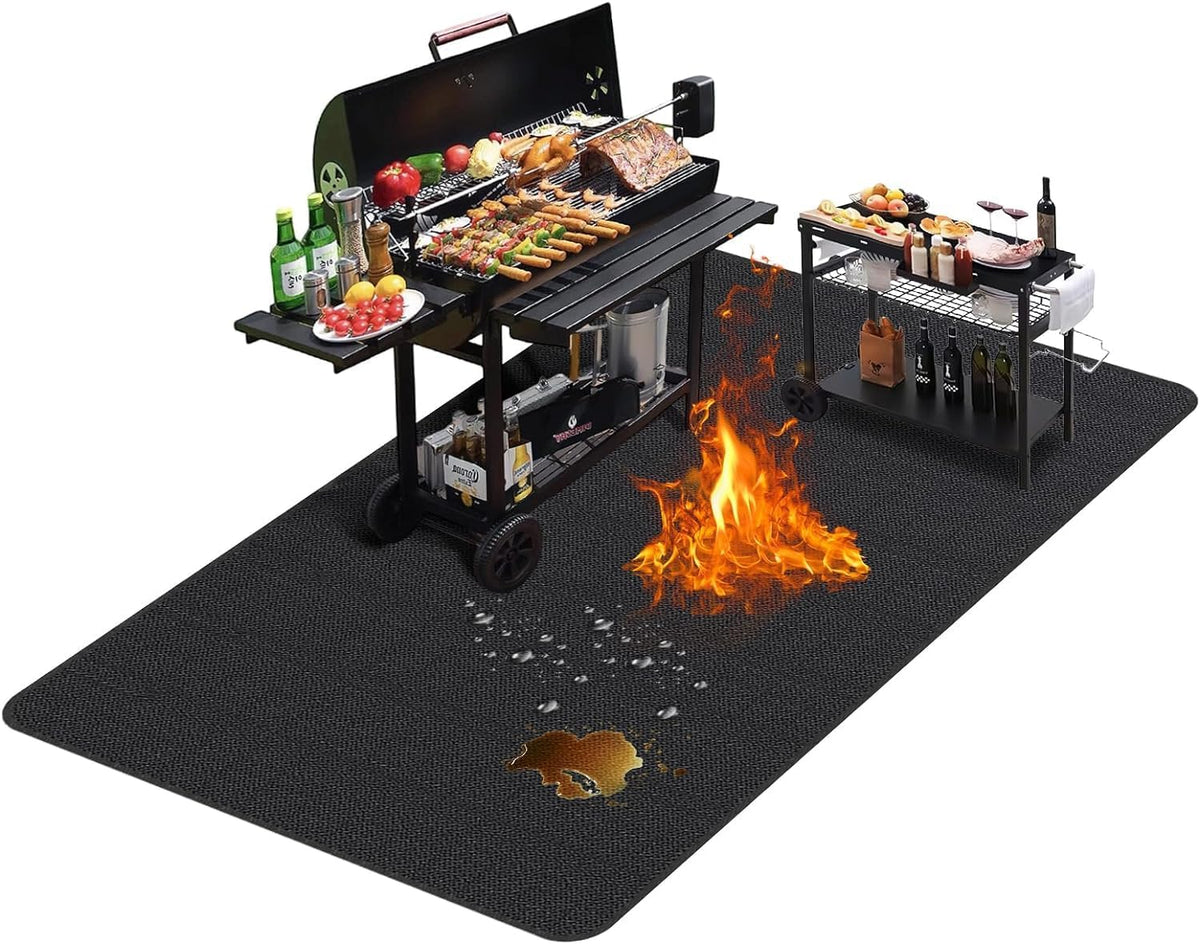 Large 76 x 52 inches Under Grill Mats for Outdoor Grill | Double-Sided Fireproof | Waterproof | Oil-Proof | Easy to Clean | Indoor Fireplace/Fire Pit