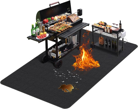 Large 76 x 52 inches Under Grill Mats for Outdoor Grill | Double-Sided Fireproof | Waterproof | Oil-Proof | Easy to Clean | Indoor Fireplace/Fire Pit
