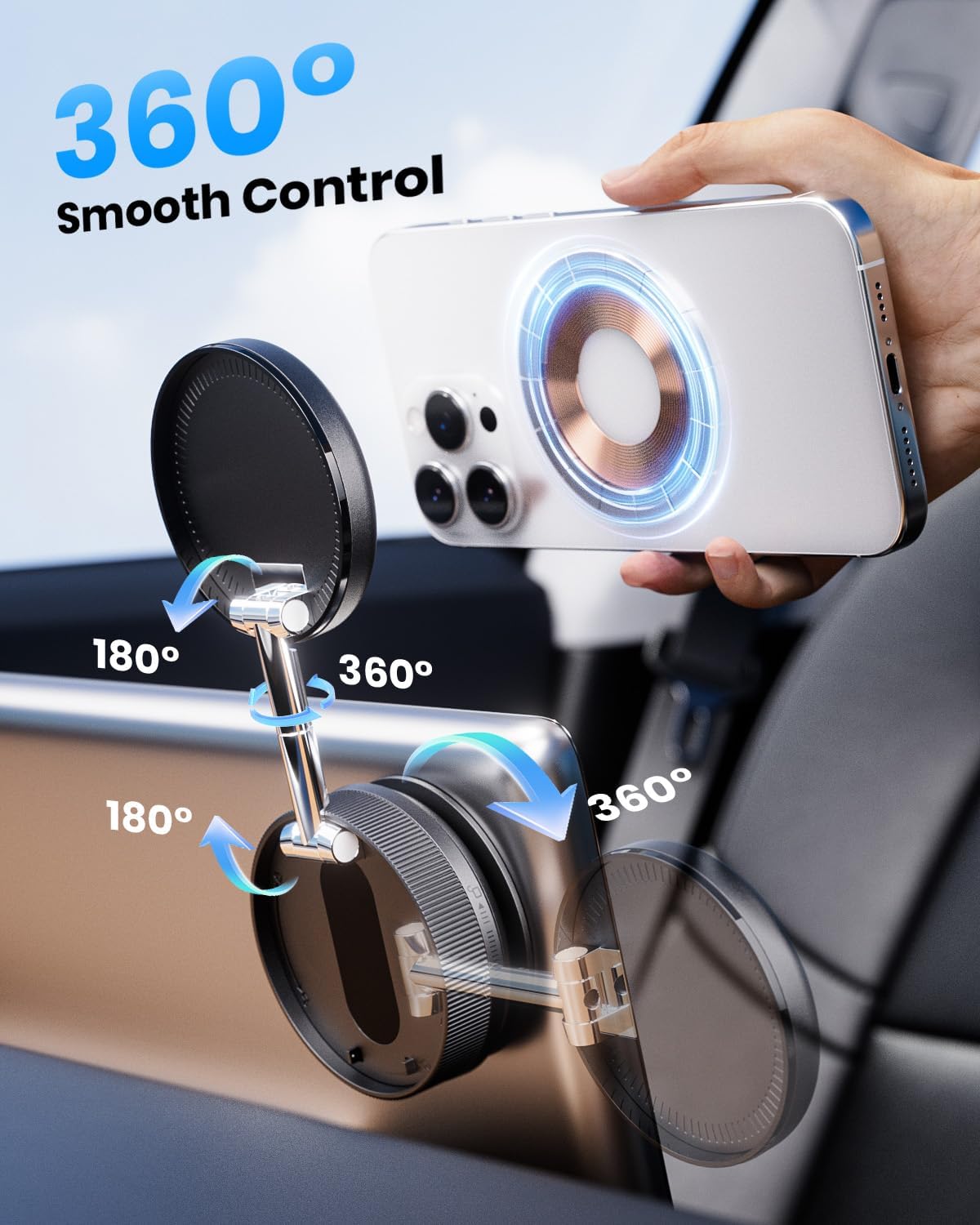 2026 Upgraded 360° Vacuum Magnetic Car Phone Holder for Magsafe [96+LBS Strongest Suction & 2800gf Strongest Magnetic], Adjustable Car Phone Mount