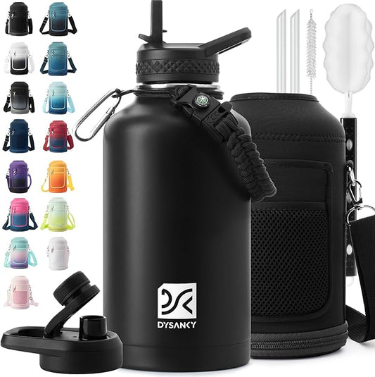 Insulated Water Bottle | Thickened Stainless Steel Vacuum Metal Thermos | Portable Sports Half Gallon Large Water Jug for Gym and Hiking with Straw