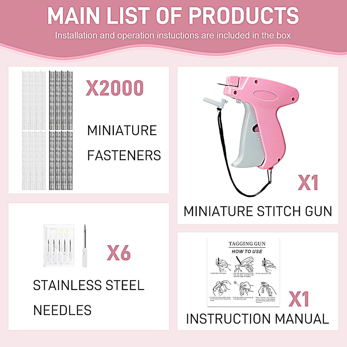 Stitch Gun for Clothes， Handheld Stitch Gun Quick Clothing Fixer，Sewing Kit Includes 1,000 Black Fasteners & 1,000 White Fasteners & 6
