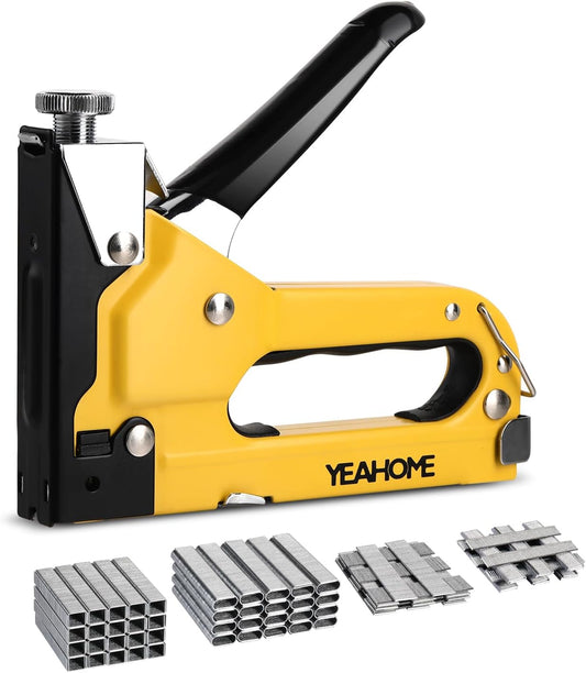 Upholstery Staple Gun Heavy Duty, YEAHOME 4-in-1 Stapler Gun with 4000 Staples, Manual Brad Nailer Power Adjustment Stapler Gun for Wood, Crafts