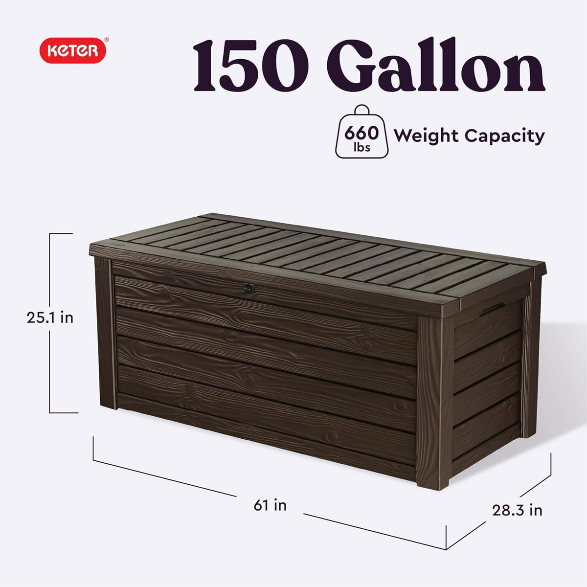 Keter Westwood 150 Gallon Deck Box Organizer, Doubles as 2-Person Bench Seat, Brown – Large Resin Outdoor Storage and Seating with Lockable Lid for