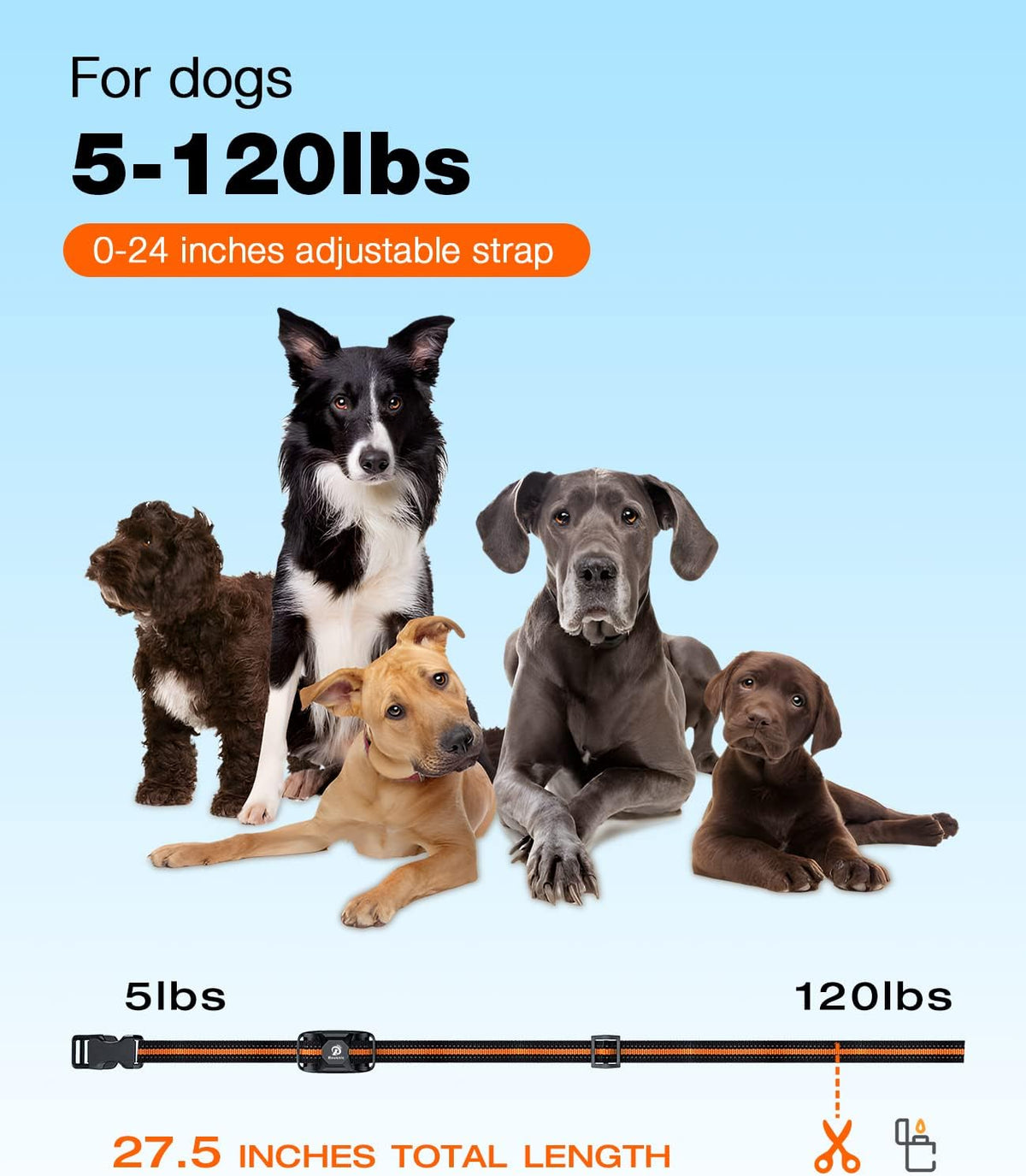 Bousnic Dog Shock Collar - 3300Ft Dog Training Collar with Remote for 5-120lbs Small Medium Large Dogs Rechargeable Waterproof e Collar with Beep