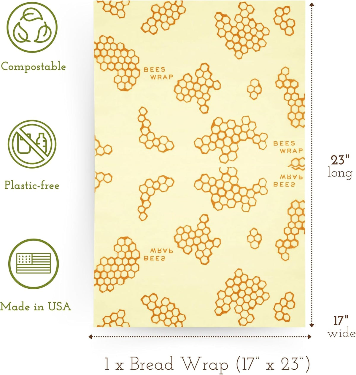 Bee's Wrap Beeswax Wraps for Food - Bread Wrap - Made in USA Reusable Bread Storage Bags - Organic & Eco-Friendly Alternative to Aluminum Foil