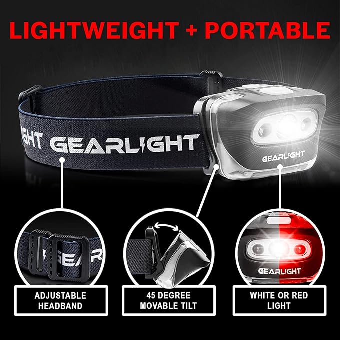 GearLight 2Pack LED Headlamp - Outdoor Camping Head Lamps with Adjustable Headband - Lightweight Battery Powered Bright Flashlight Headlight with 7
