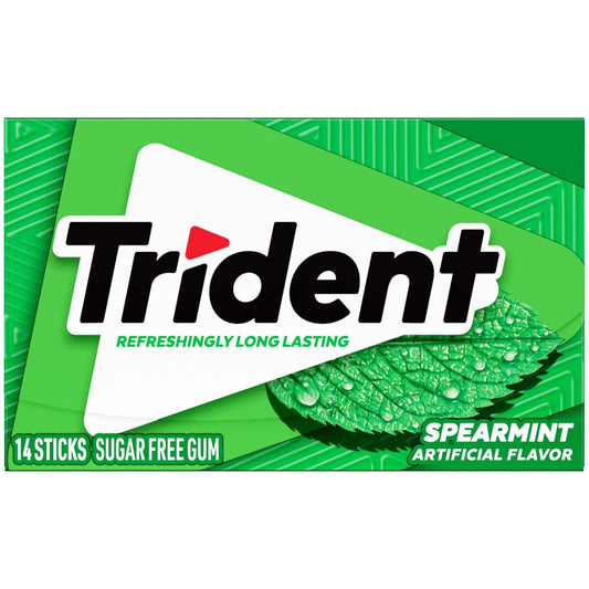 Trident Spearmint Sugar-Free Chewing Gum, 12 Packs of 14 Pieces (168 Total Pieces)