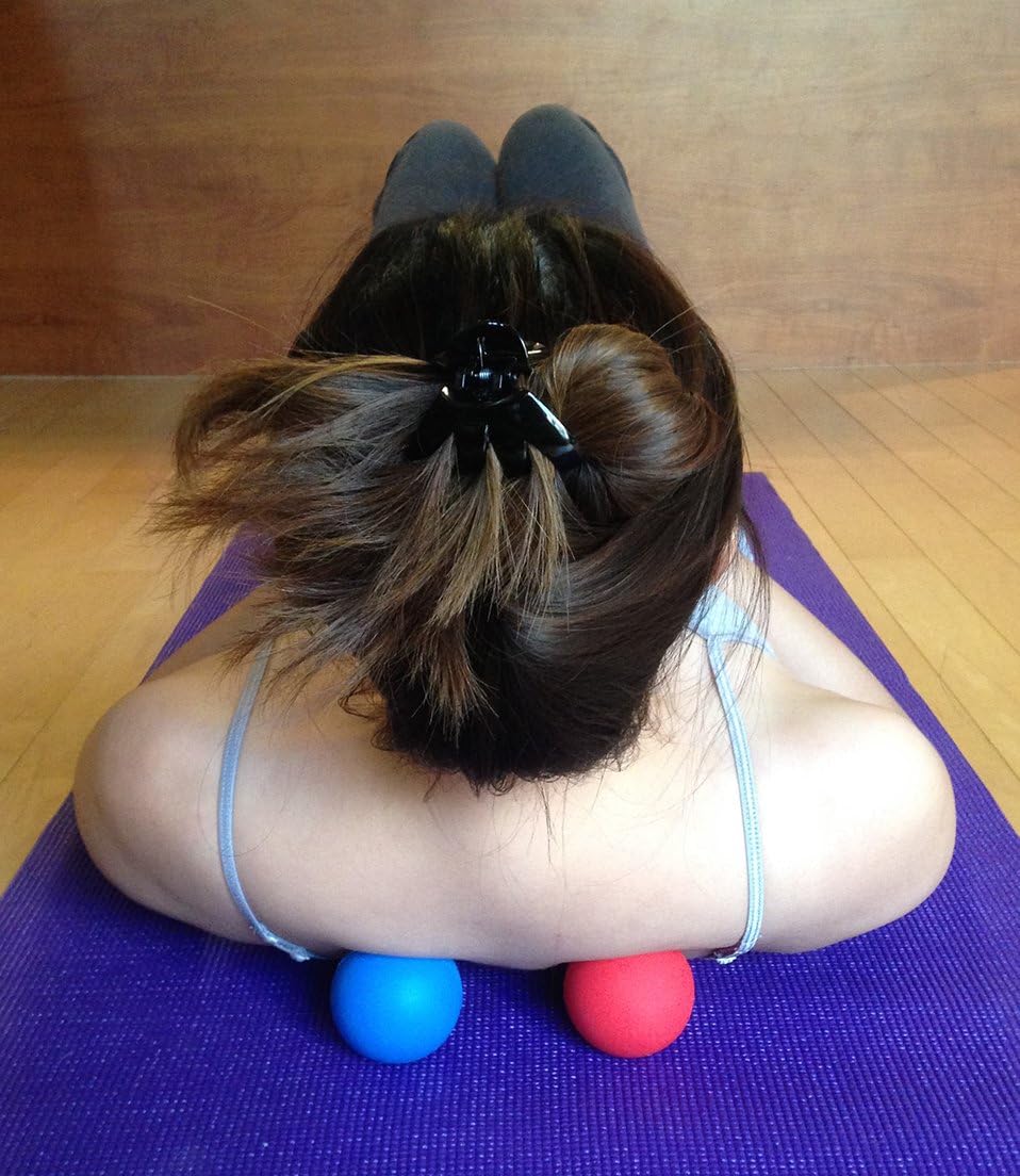 Massage Lacrosse Balls for Myofascial Release, Trigger Point Therapy, Muscle Knots, and Yoga Therapy. Set of 2 Firm Balls (Blue and Red)
