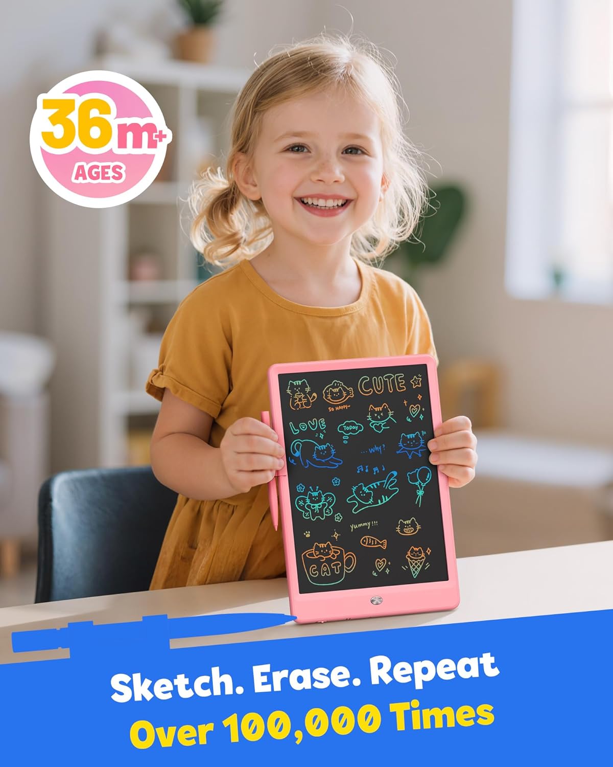 TEKFUN LCD Writing Tablet for Kids, 10-inch Coloring Drawing Pad, Mess Free Doodle Board, Gifts for Girls and Toddlers, Toys for 3 4 5 6 7 8 Year Old