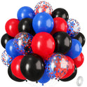 Red Blue Black Balloons, 12 Inch Royal Blue Red Confetti Latex Balloon with Black Helium Balloon Kit for Boys Spider Cool Man Halooween Theme