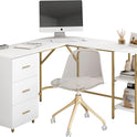 Techni Mobili L Shaped Desk - Two-Toned Computer Desk with Drawers & Storage Shelves - Simple Modern Furniture & Home Office Space Corner Table for