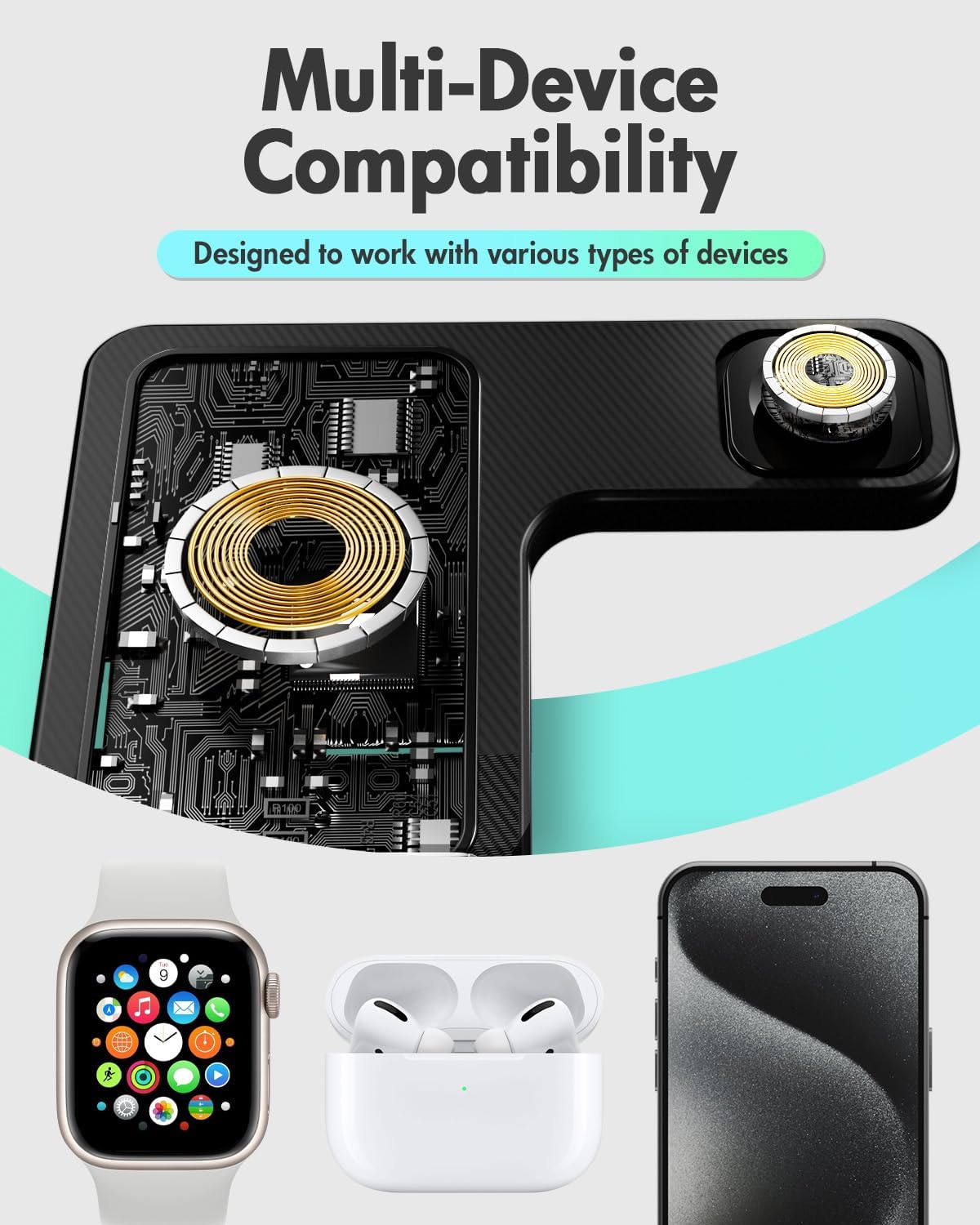 Wireless Charger iPhone Charging Station: 3 in 1 Charger Stand Multiple Devices for Apple - iPhone 17 16e 16 15 14 Pro Max 13 12 11 - Watch 10 9 8 7