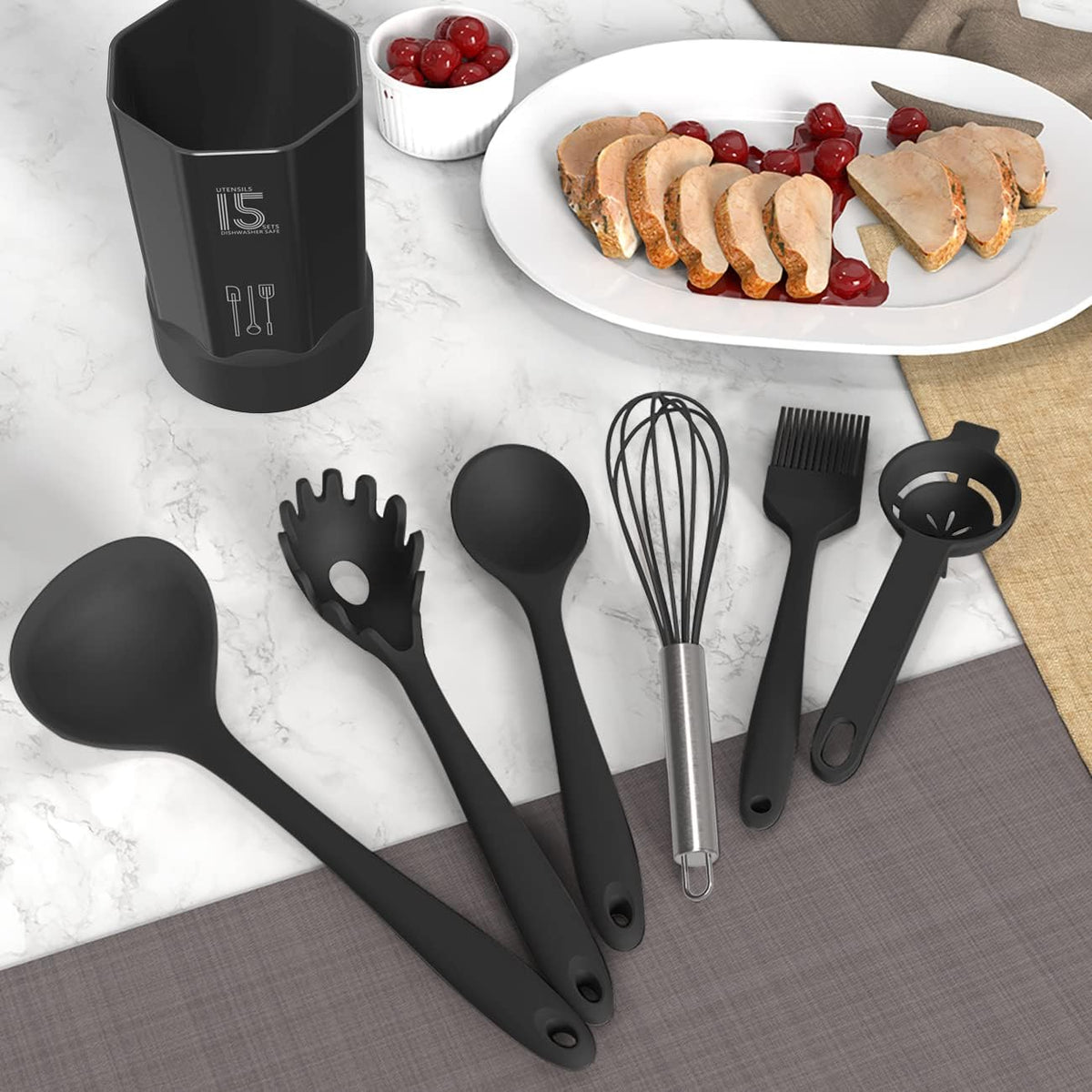 Silicone Cooking Utensils Set - 446°F Heat Resistant Kitchen Utensils,Turner Tongs,Spatula,Spoon,Brush,Whisk,Kitchen Utensil Gadgets Tools Set for