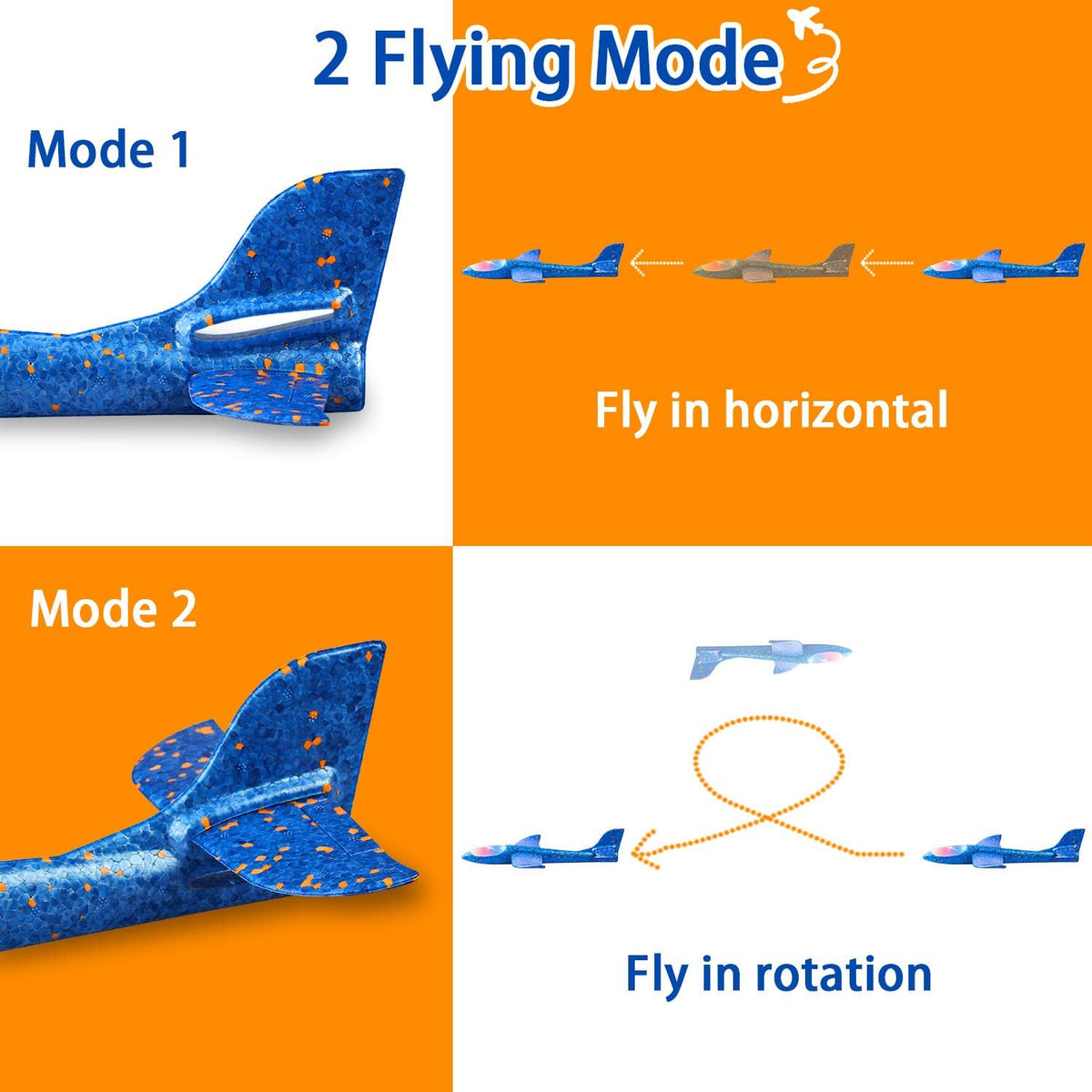 2 Pack LED Light Airplane,17.5" Large Throwing 2 Flight Mode Glider Plane,Flying Toy for Kids,Gifts for 3 4 5 6 7 8 9 Years Old Boy,Outdoor Sport