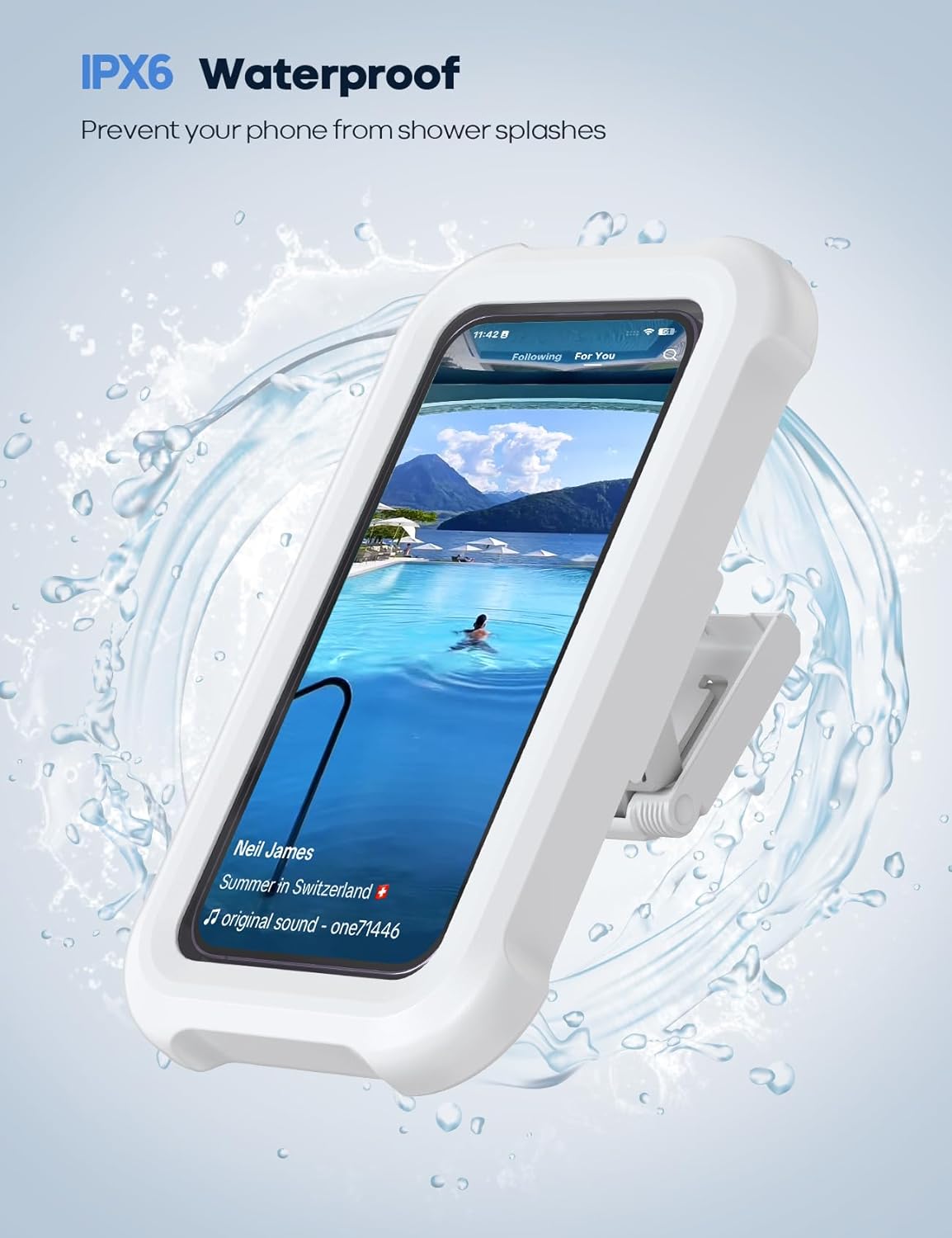 Lamicall Shower Phone Holder Waterproof - 480° Rotatable Retractable Adjustable Shower iPhone Case Holder, Bathroom Wall Phone Mount Stand Water