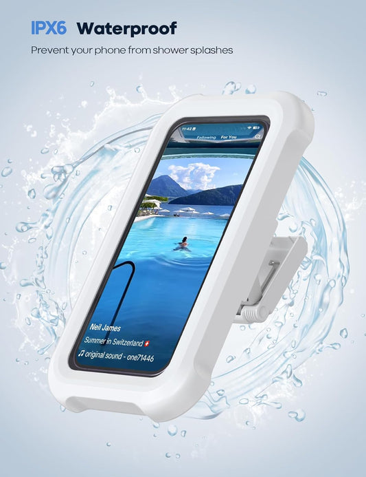 Lamicall Shower Phone Holder Waterproof - 480° Rotatable Retractable Adjustable Shower iPhone Case Holder, Bathroom Wall Phone Mount Stand Water