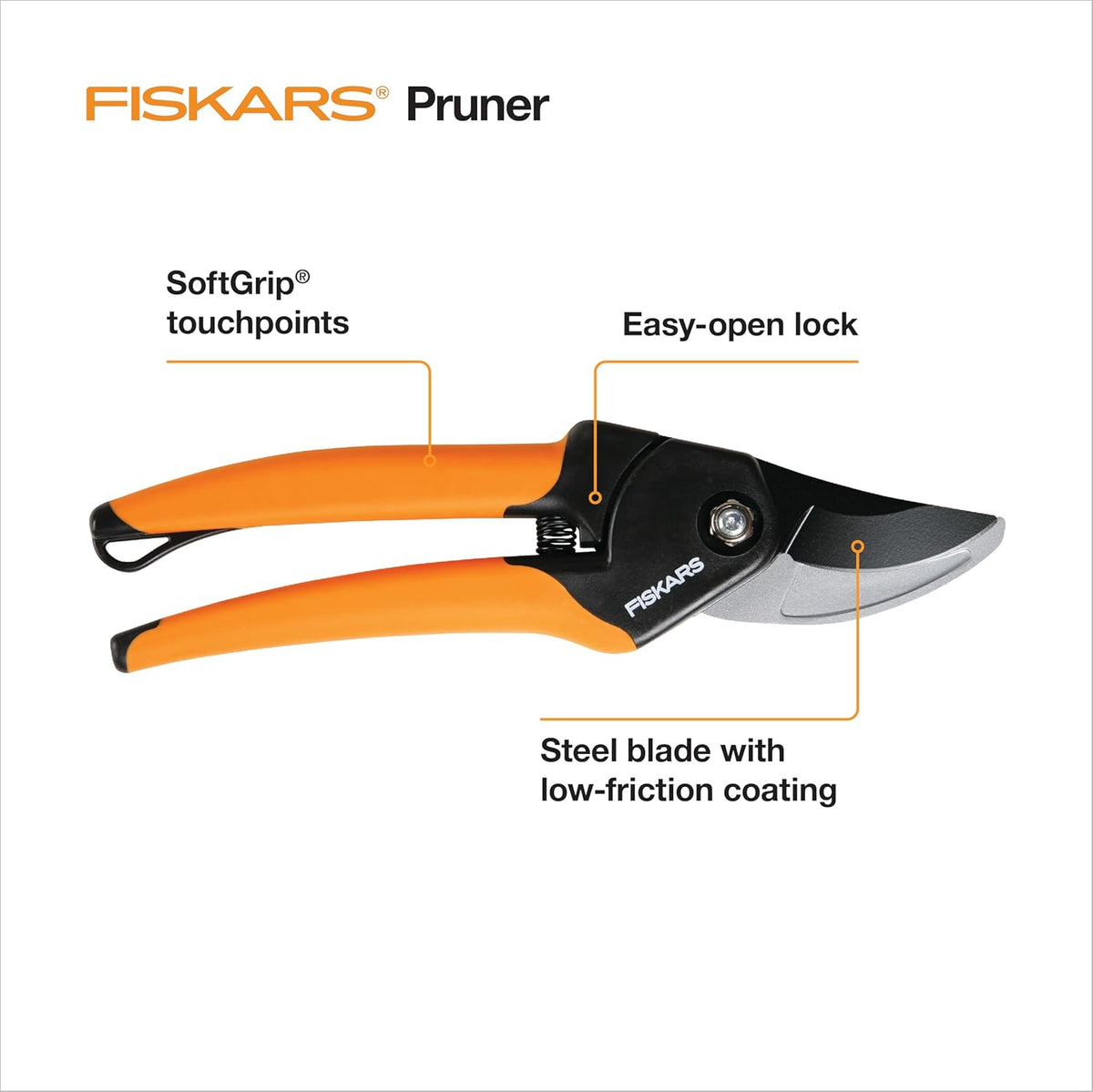 Fiskars Bypass Pruning Shears, 5/8-Inch Cut Capacity SoftGrip Hand Pruner for Small Hands, Blade Stays Sharp Through Heavy Use with Rust Resistant