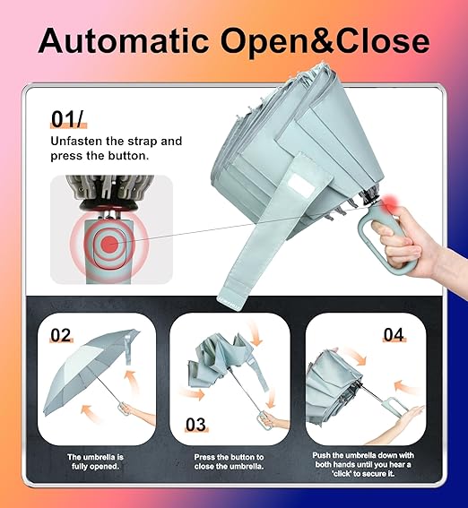 QWB TUMAAOTU Inverted Umbrella with Carabiner Handle, Compact Wind Proof Umbrellas For Rain and Sun Protection, Portable Reverse Folding Umbrella
