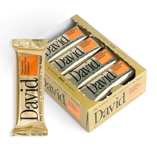 David High Protein Bars No Sugar - Sugar Free Protein Bars, Low Carb, Gluten Free - 28g of Protein, 150 Calories - David Bar On-The-Go Snack - Peanut