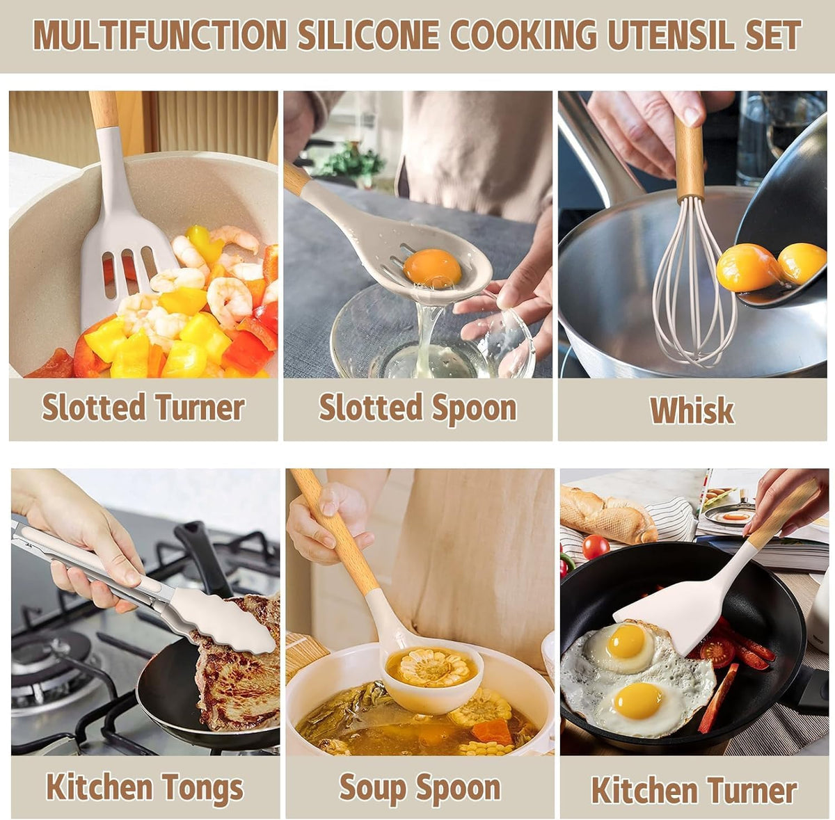 Umite Chef Kitchen Cooking Utensils Set, 33 pcs Non-Stick Silicone Cooking Kitchen Utensils Spatula Set with Holder, Wooden Handle Silicone Kitchen