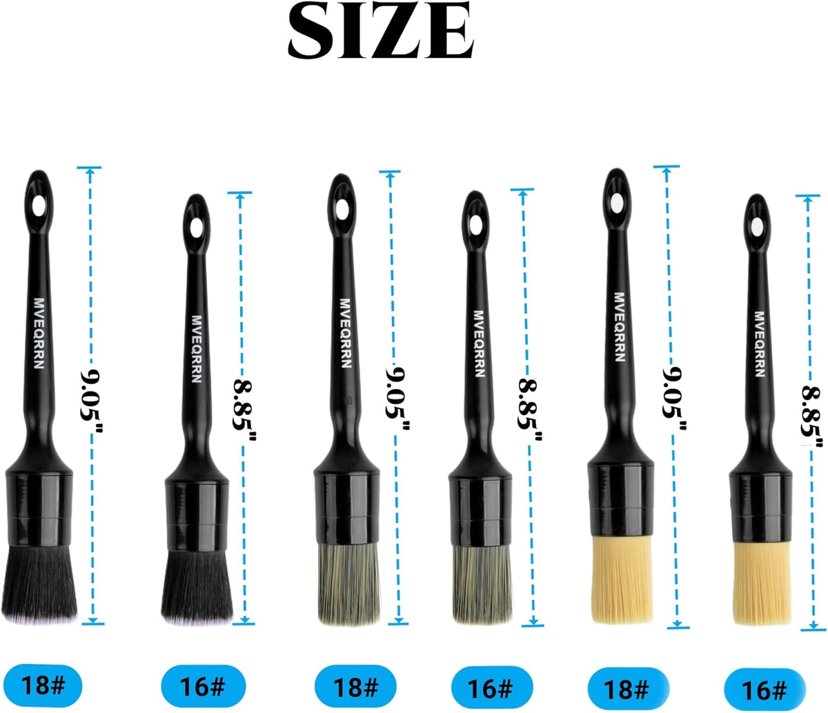 6pcs Car Detailing Brush Set-2pcs Boars Hair Car Detailing Brushes,2pcs Ultra Soft No Scratch Detailing Brush for Air Vent,Leather Seat 2pcs Detail