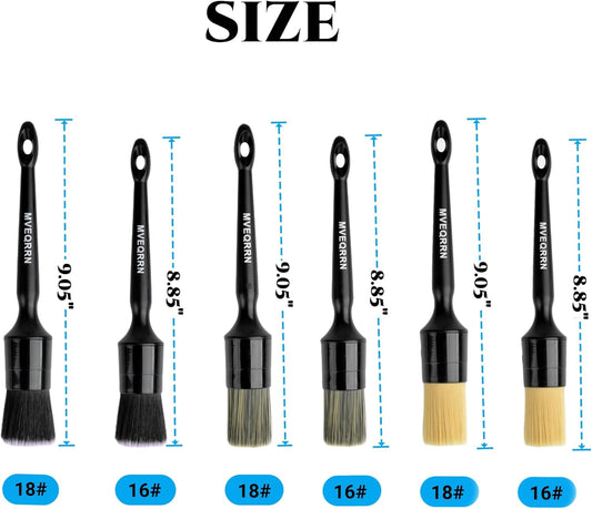 6pcs Car Detailing Brush Set-2pcs Boars Hair Car Detailing Brushes,2pcs Ultra Soft No Scratch Detailing Brush for Air Vent,Leather Seat 2pcs Detail
