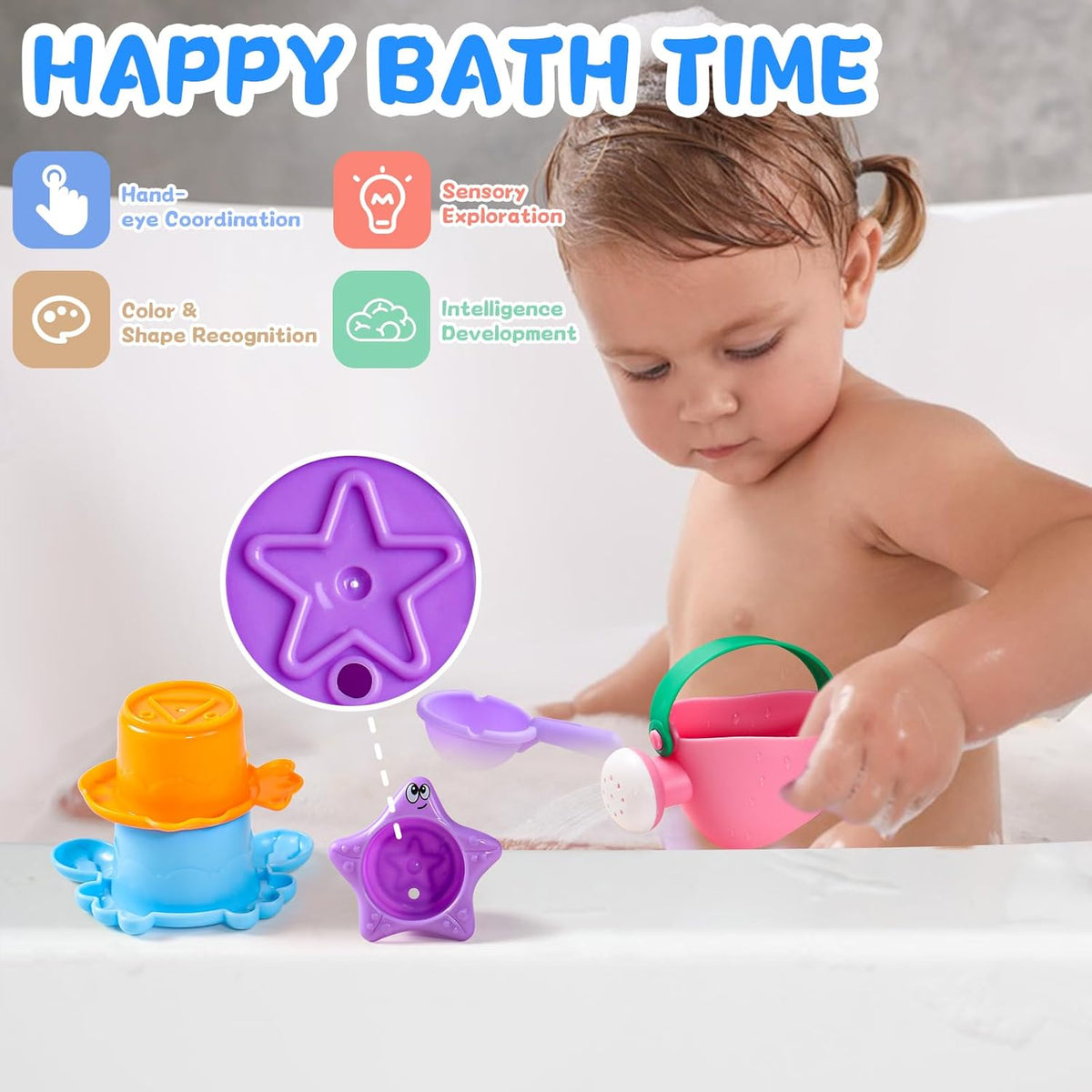 Fajiabao Baby Bath Toys for Kids Ages 1-3 Toddler Bath Toys Mold Free for 2-4 Bathtub Sand Beach Pool Water Toys for 1+ Year Old Girl Gifts 5 PCS