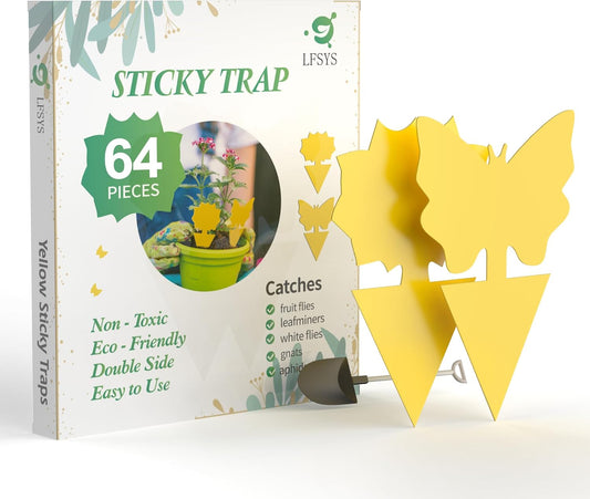 64 Pcs Sticky Trapz for gnat, Yellow Stick Traps for Plants, Fungus gnat Traps Double Side with Shovel, Indoor Safe for Gnat, Fruit Fly, White Fly