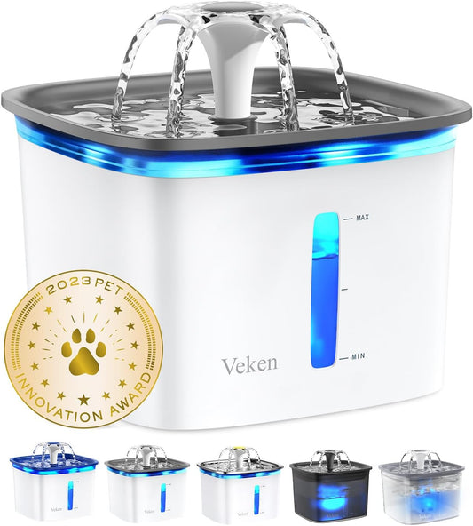 Veken Innovation Award Winner 95oz/2.8L Pet Fountain, Automatic Cat Water Fountain Dog Water Dispenser with Replacement Filters, Gifts for Christmas