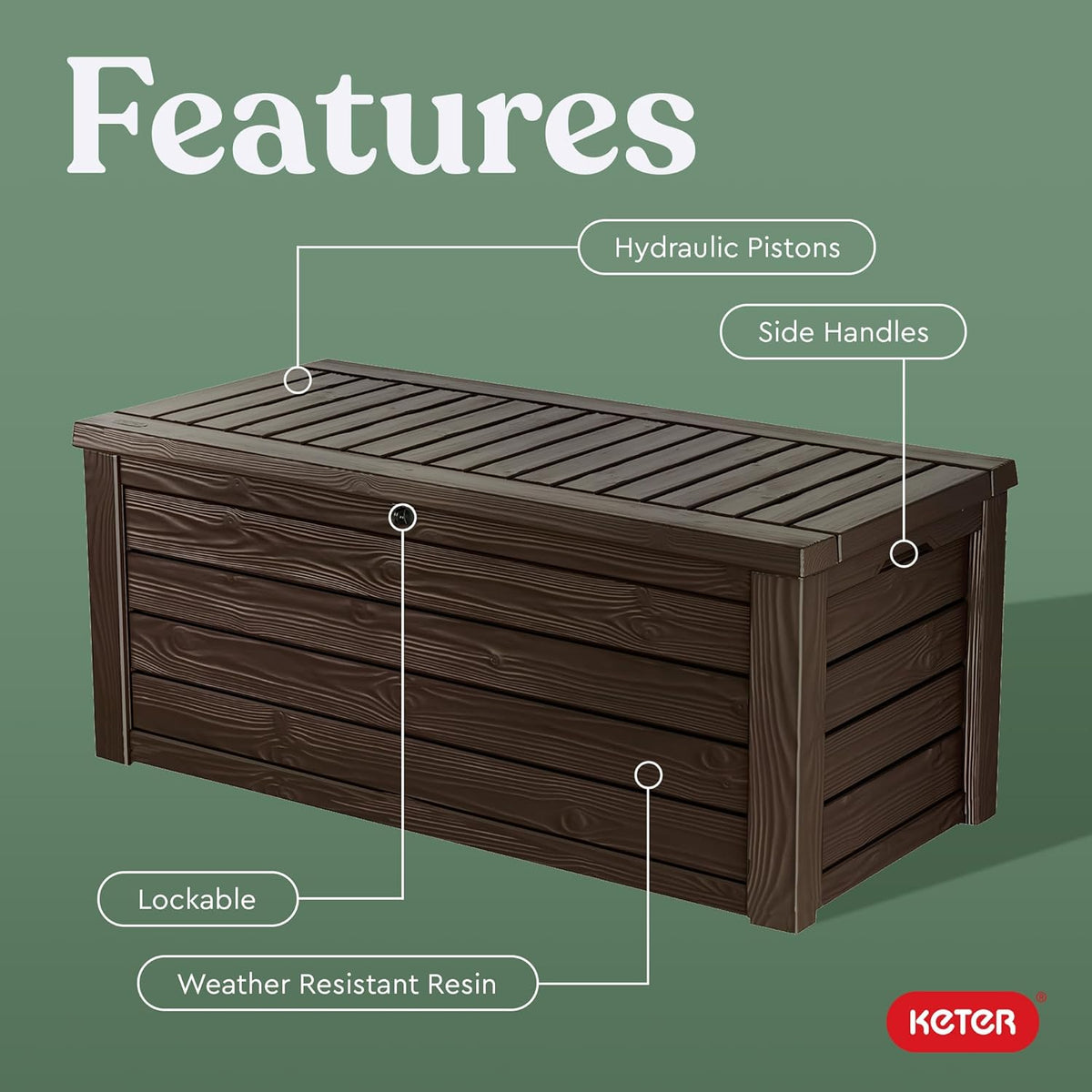 Keter Westwood 150 Gallon Deck Box Organizer, Doubles as 2-Person Bench Seat, Brown – Large Resin Outdoor Storage and Seating with Lockable Lid for