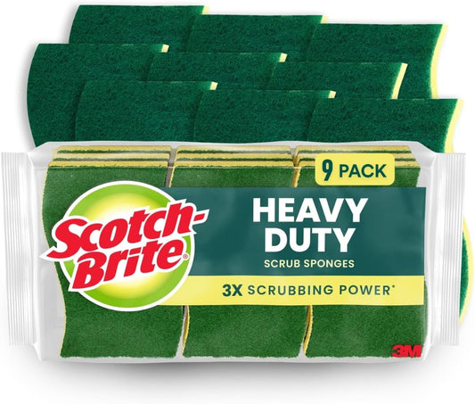 Scotch-Brite Heavy Duty Scrub Sponge, 9 Kitchen Sponges Designed for Tough Messes in the Kitchen that Last 3X Longer*, Best for Cast Iron Skillets