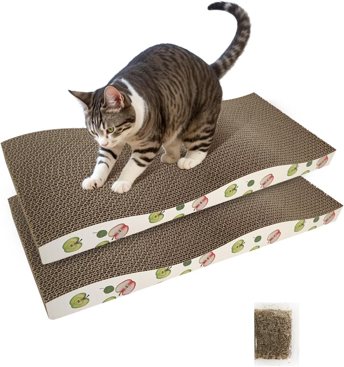Cat Scratching Board, Corrugate Cat Scratcher for Indoor Cats with Catnip, Cat Scratch Pad with Premium Scratch Textures Design, Cardboard Cat