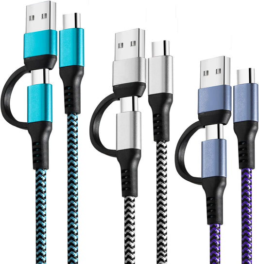 USB C to C Cable, 60W 3 Pack Fast Charging Cords 6ft QC & PD 2-in-1 USB-A/C to Type C Charger Cord Compatible with Samsung Galaxy S21 S10 S9 Note20