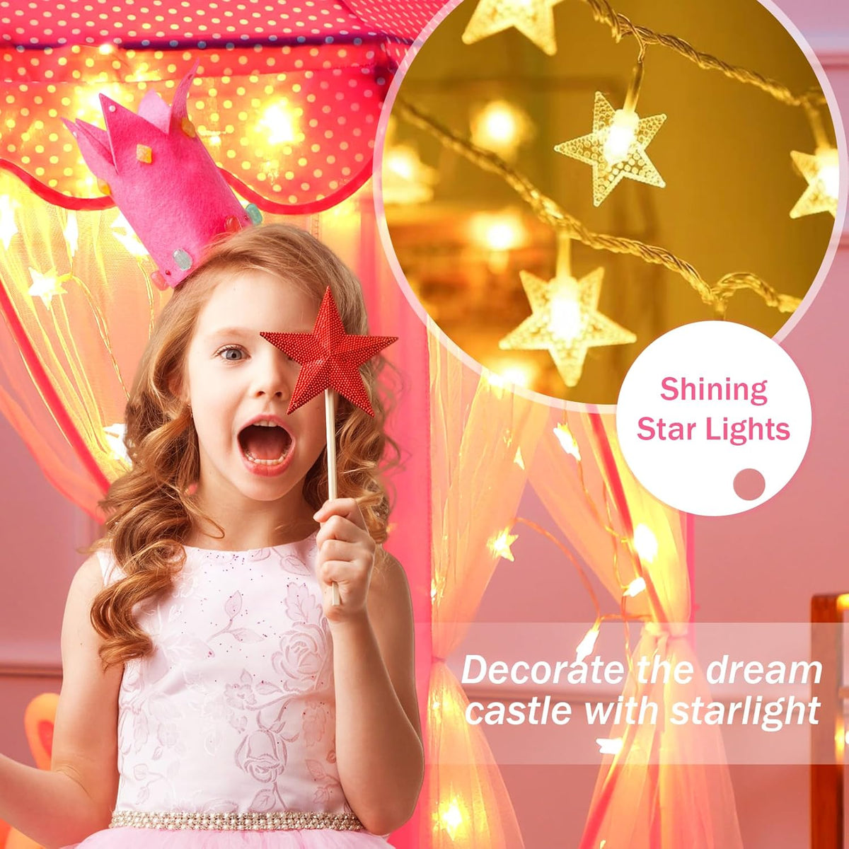 Monobeach Princess Tent Girls Large Playhouse Kids Castle Play Tent with Star Lights Toy for Children Indoor and Outdoor Games, 55'' x 53'' (DxH)