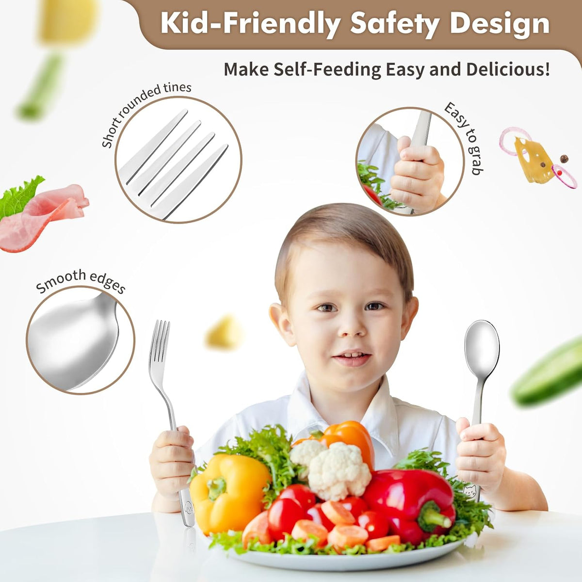 DRKIO Stainless Steel Toddler Utensils Set - 12 Pieces Kids Silverware Set Children Safe Food Grade Small Forks and Spoons Dishwasher Safe Mirror